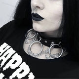 CEA Leather Choker Sexy Goth Neck Chain Rock Woman's Choker