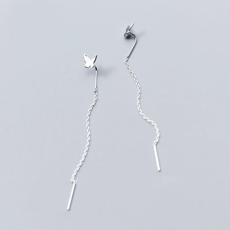 925 Silver Butterfly Tassel Earrings for Women Girls