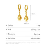 925 Silver Car Flower Water Drop Earrings, 24K Gold Plated, Elegant Style