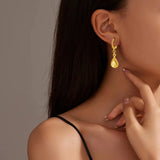 925 Silver Car Flower Water Drop Earrings, 24K Gold Plated, Elegant Style