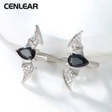 925 Silver Droplet Zircon Bat Ear Buckle Earrings