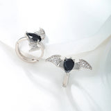 925 Silver Droplet Zircon Bat Ear Buckle Earrings