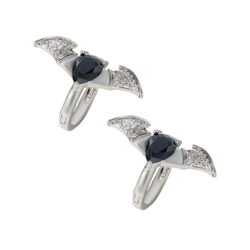 925 Silver Droplet Zircon Bat Ear Buckle Earrings
