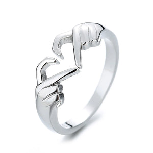 925 Sterling Silver Love Gesture Ring Romantic Hands To Heart