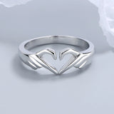 925 Sterling Silver Love Gesture Ring Romantic Hands To Heart