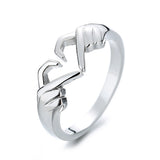 925 Sterling Silver Love Gesture Ring Romantic Hands To Heart