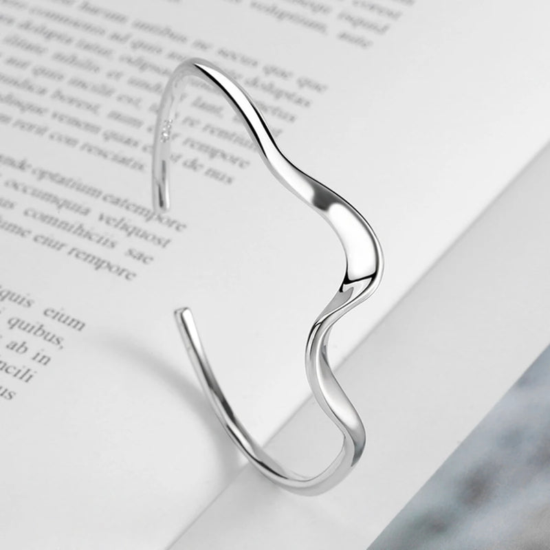 925 Sterling Silver Wave Bracelet 18K Plated Open Bracelet