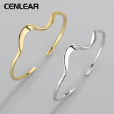925 Sterling Silver Wave Bracelet 18K Plated Open Bracelet