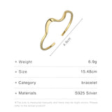 925 Sterling Silver Wave Bracelet 18K Plated Open Bracelet