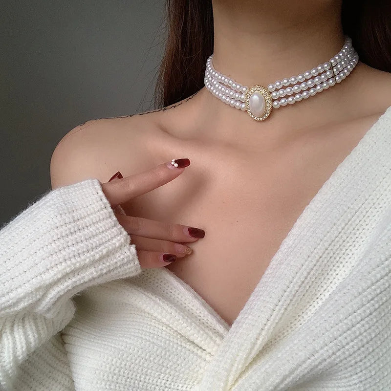CHAPEL Light 3-Layer Pearl Collar Necklace for Women Party Gift