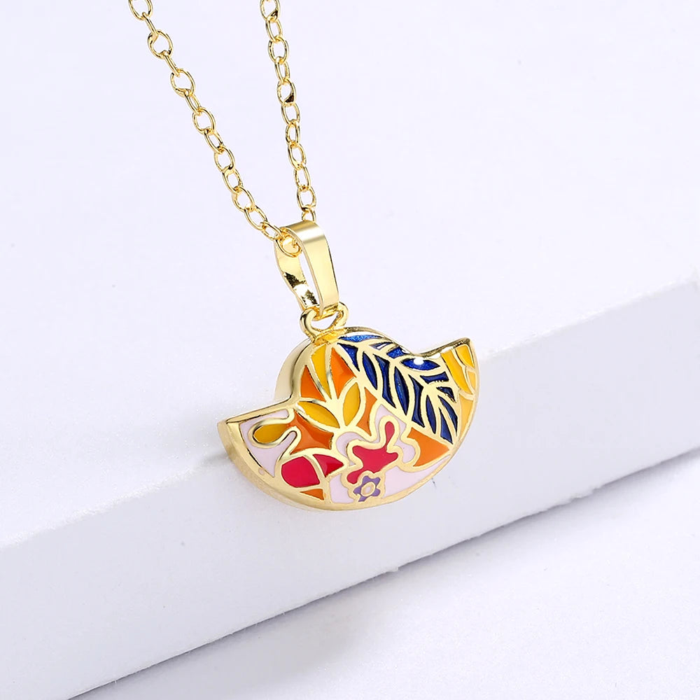 Bohemia Jewelry Silver Pendant Necklace for Women with Colorful Enamel