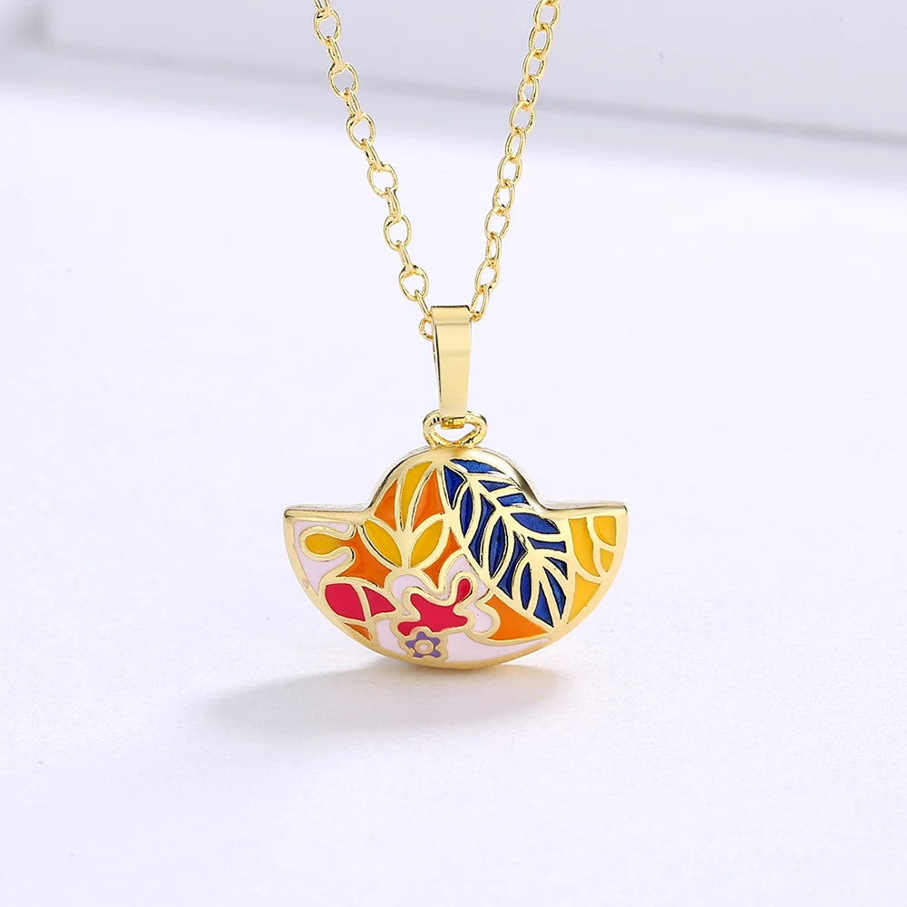 Bohemia Jewelry Silver Pendant Necklace for Women with Colorful Enamel