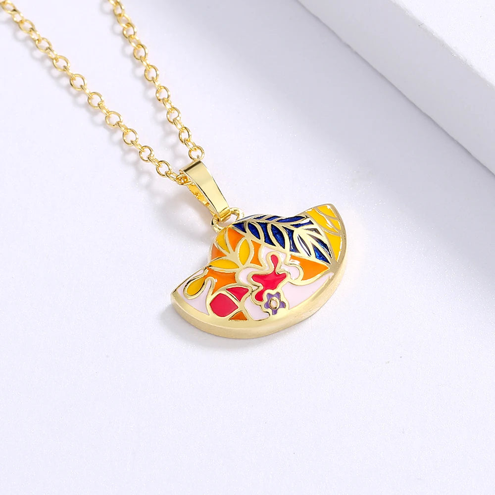 Bohemia Jewelry Silver Pendant Necklace for Women with Colorful Enamel