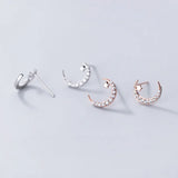 Real 925 Sterling Silver Star Moon Stud Earrings for Women Girls
