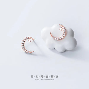 Real 925 Sterling Silver Star Moon Stud Earrings for Women Girls