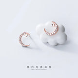 Real 925 Sterling Silver Star Moon Stud Earrings for Women Girls