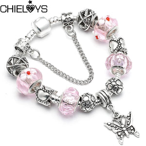 CHEILOYS Silver Cartoon Butterfly Beads Bracelets for Women Girl Jewelry