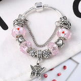 CHEILOYS Silver Cartoon Butterfly Beads Bracelets for Women Girl Jewelry