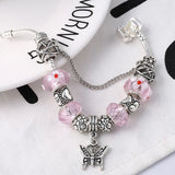 CHEILOYS Silver Cartoon Butterfly Beads Bracelets for Women Girl Jewelry