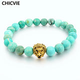 Green Stone Lion Charm Bracelet Men Jewelry Beads SBR160001