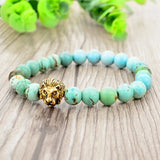 Green Stone Lion Charm Bracelet Men Jewelry Beads SBR160001