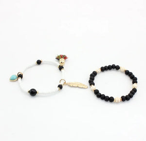 Black & Grey Distance Charms Bracelet Men Women Natural Stone Beaded Bracelet