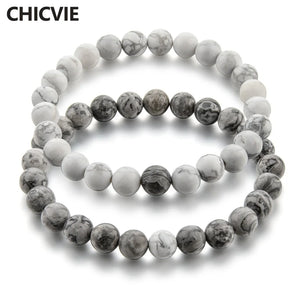 Black & Grey Distance Charms Bracelet Men Women Natural Stone Beaded Bracelet