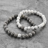 Black & Grey Distance Charms Bracelet Men Women Natural Stone Beaded Bracelet