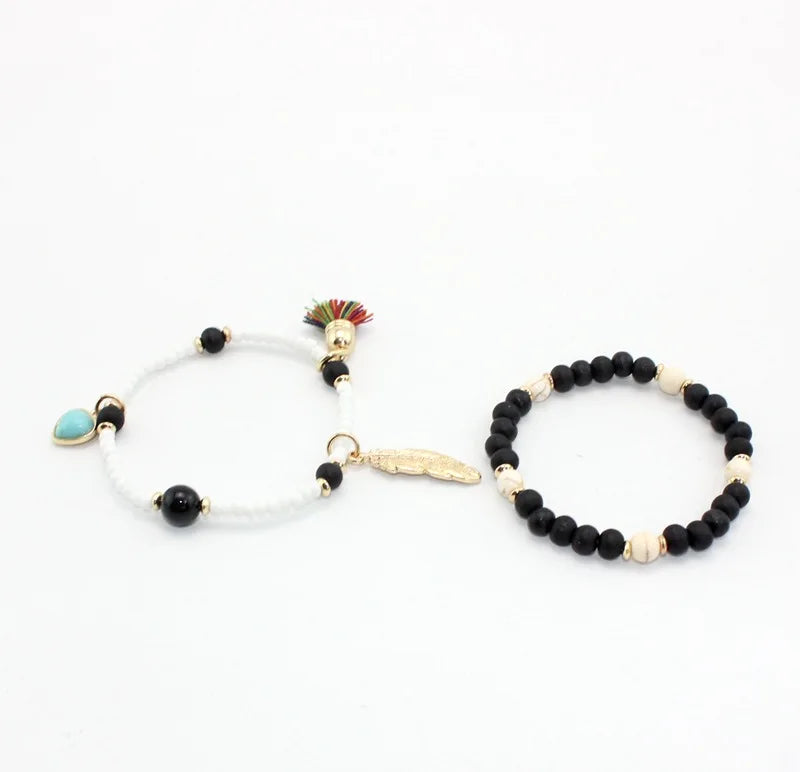 Black & Grey Distance Charms Bracelet Men Women Natural Stone Beaded Bracelet