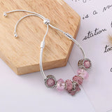 Pink Bowknot Charm Bracelet Silver Plated Chain Women's Jewelry Gift