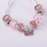 Pink Bowknot Charm Bracelet Silver Plated Chain Women's Jewelry Gift