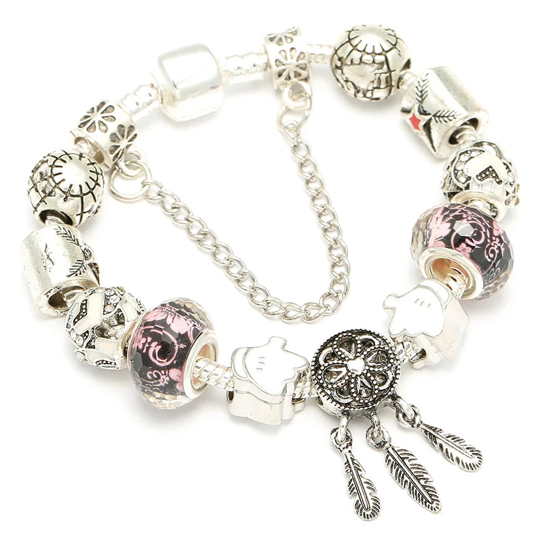 European Silver Charm Bracelet Snake Chain for Kids Girls