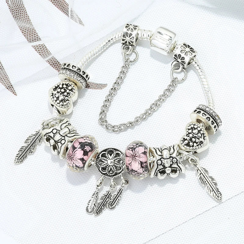 European Silver Charm Bracelet Snake Chain for Kids Girls