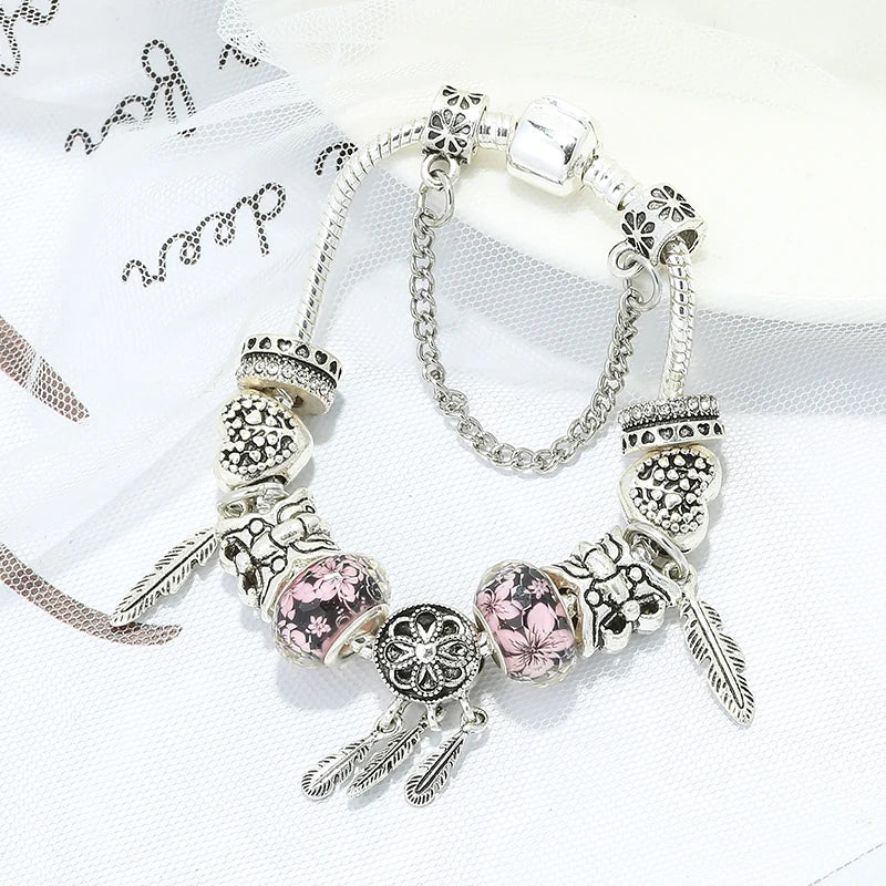 European Silver Charm Bracelet Snake Chain for Kids Girls