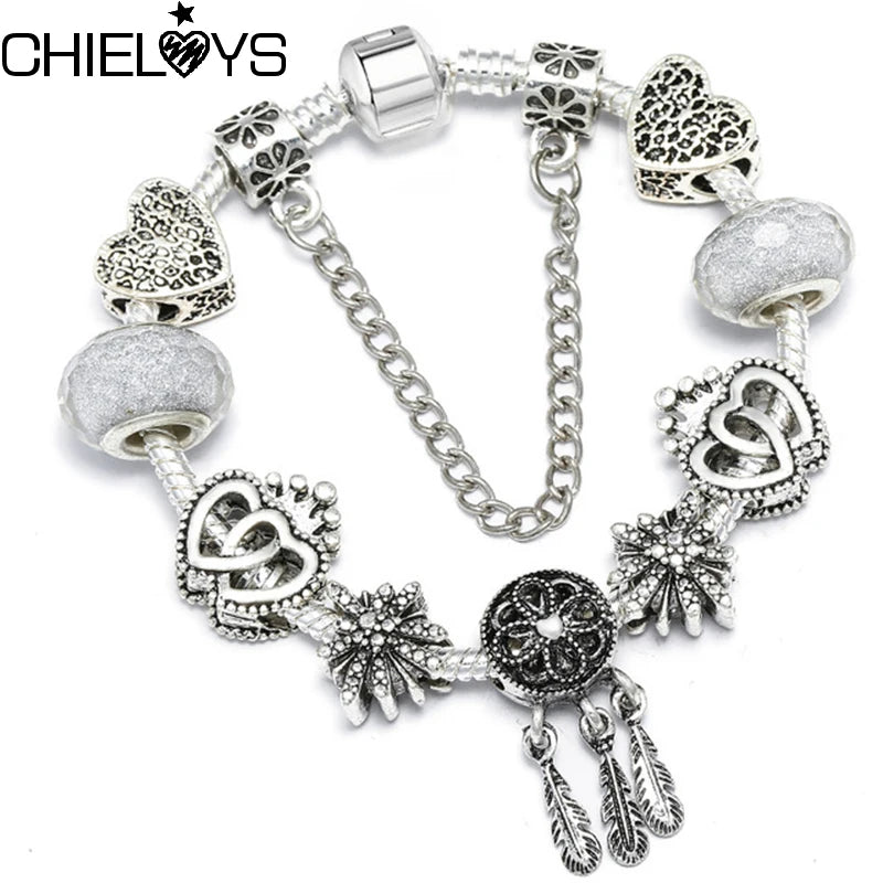 European Silver Charm Bracelet Snake Chain for Kids Girls