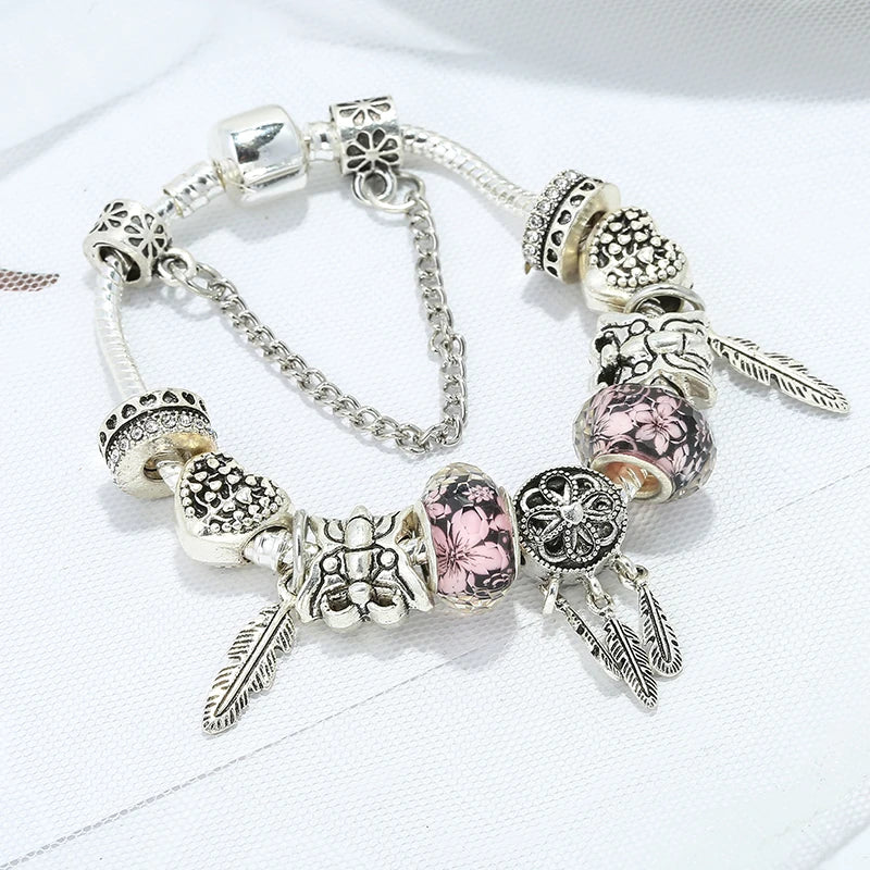European Silver Charm Bracelet Snake Chain for Kids Girls