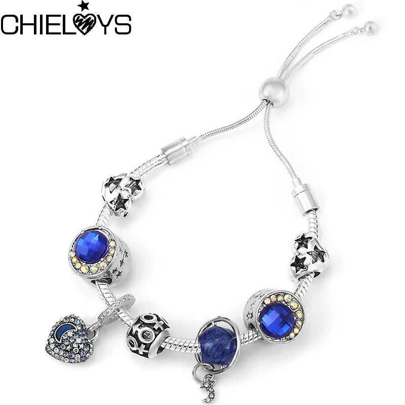 Adjustable Moon & Star Charm Bracelet, Chain Jewelry Gift