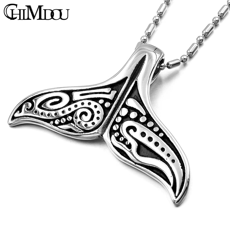 Whale Tail Pendant Necklace Chain Stainless Steel for Men/Women