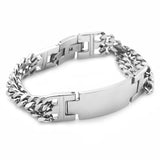 Men's Stainless Steel Double Chain ID Bracelet, Punk Rock Biker Style