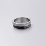 Men's Stainless Steel Black Silver Ring 8mm Width
