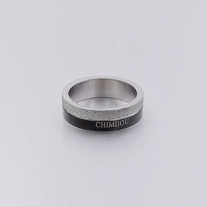 Men's Stainless Steel Black Silver Ring 8mm Width