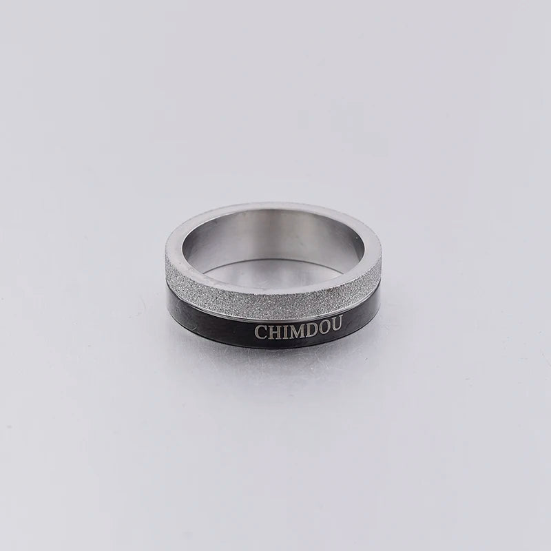 Men's Stainless Steel Black Silver Ring 8mm Width