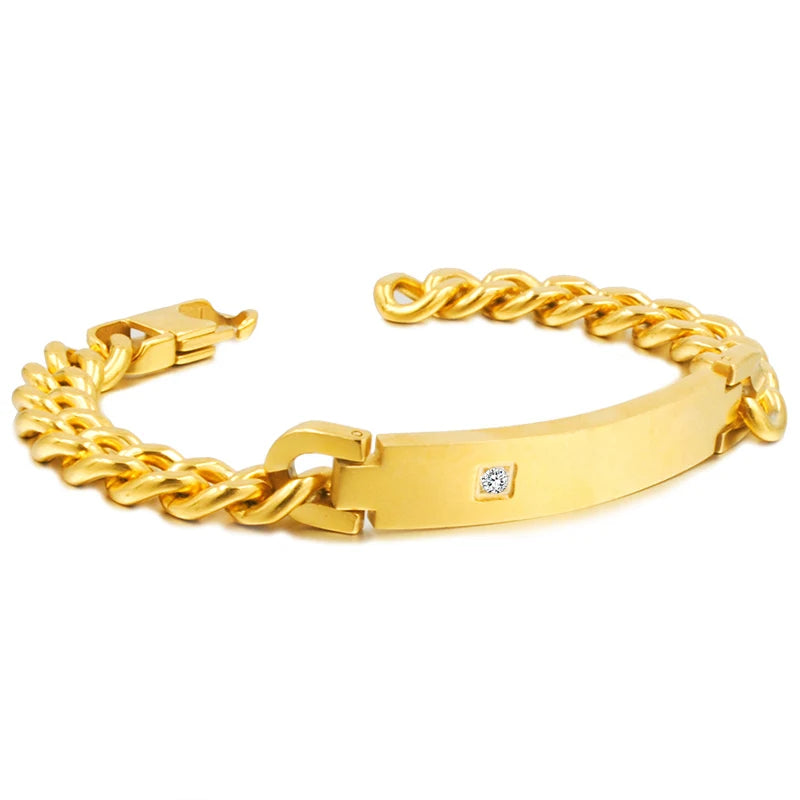 Stainless Steel ID Bracelet Punk Style Rhinestone Jewelry
