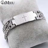 Stainless Steel Double Chain Cross ID Bracelet, 15mm Width