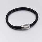 Men's Stainless Steel Clasp Leather Bracelet