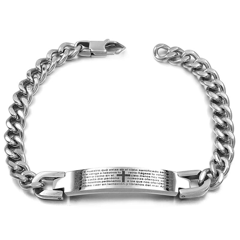 Men's Scripture ID Bracelet Stainless Steel Charm Business Jewelry