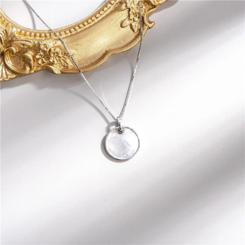 925 Silver Necklace Pendant Women Pearl Shell Round Necklace High Jewelry