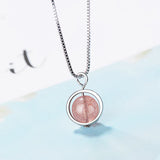 925 Silver Round Strawberry Crystal Lady Pendant Necklace