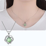 925 Silver Green Opal Stone Flower Heart Pendant Necklaces