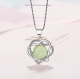 925 Silver Green Opal Stone Flower Heart Pendant Necklaces